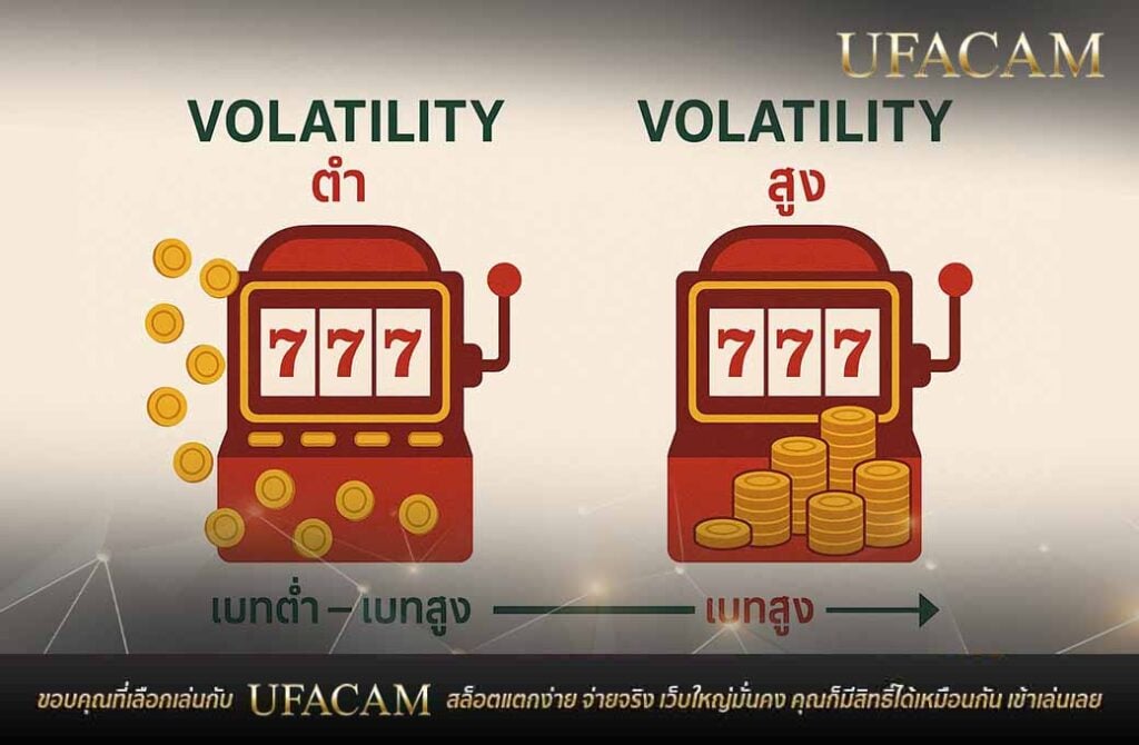 สล็อตแมชชีนเปรียบเทียบความผันผวน ต่ำ-สูง พร้อมไอคอนเหรียญ สูตรสล็อตฟรี