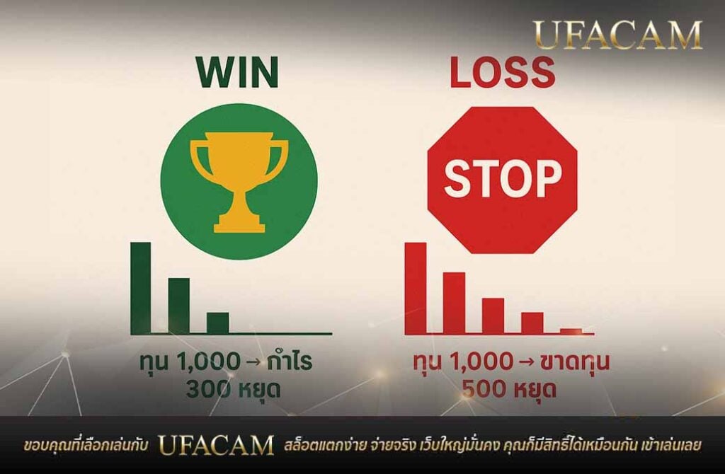 อินโฟกราฟิกเปรียบเทียบ จัดการทุนสล็อต Win ถ้วยรางวัลกับ Loss