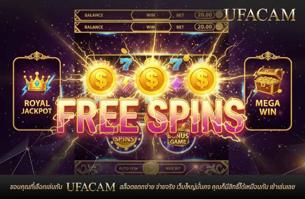 ภาพประกอบหัวข้อ Free Spins คืออะไร แสดงภาพฟีเจอร์ฟรีสปินทำงาน