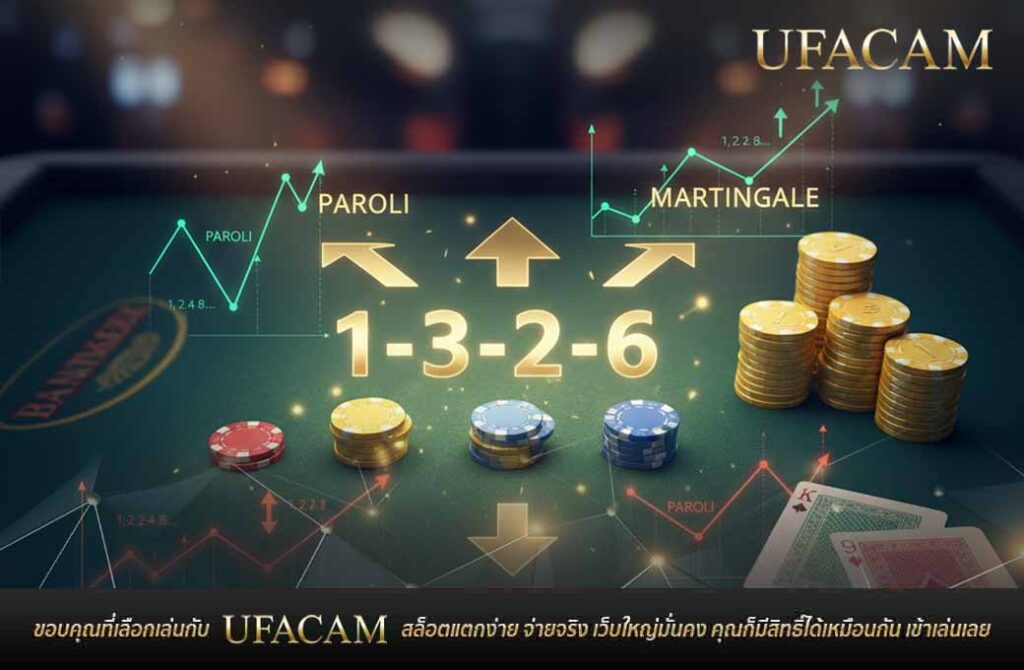 ภาพ สูตรบาคาร่าออนไลน์ แบบ 1-3-2-6 เทียบกับ Paroli และ Martingale