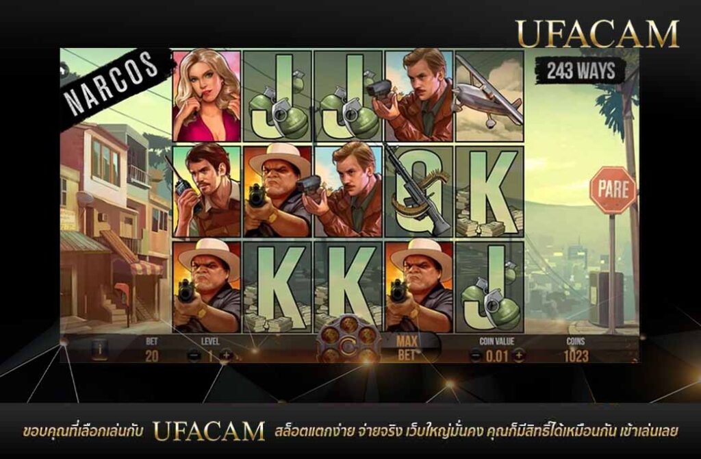 หน้าจอเกมหลัก Narcos เล่นสล็อต NetEnt บนมือถือ