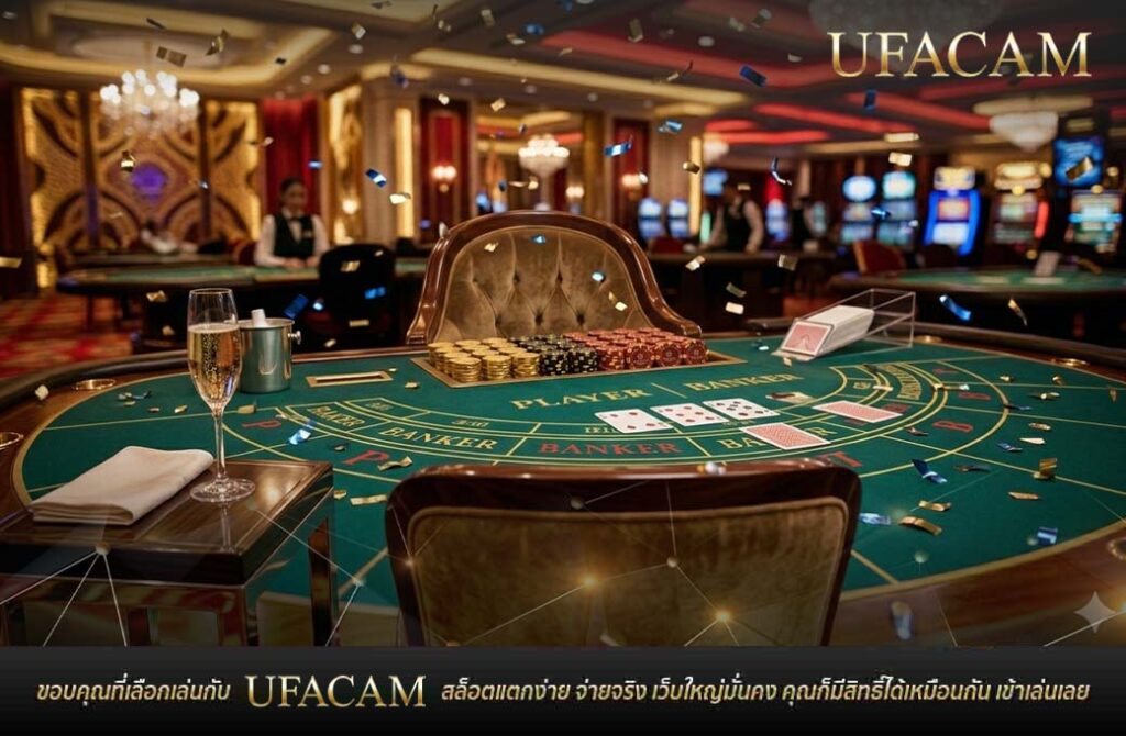 บรรยากาศความสำเร็จบนโต๊ะบาคาร่าสุดหรูพร้อมคอนเฟตตี้เฉลองชัยชนะ